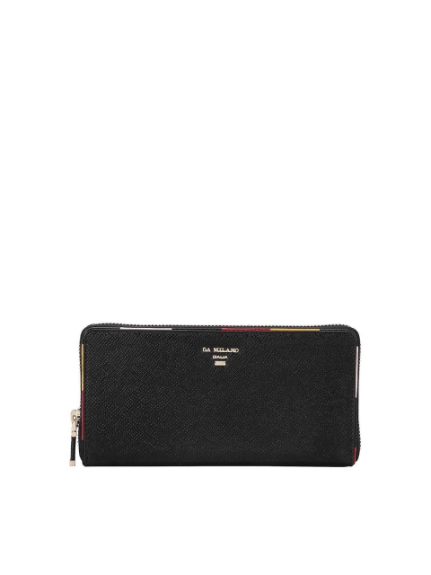 

Da Milano Women Black Textured Leather Zip Around Wallet
