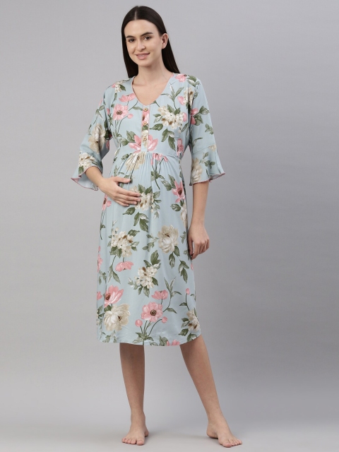 

GOLDSTROMS Blue Floral Maternity A-Line Midi Dress