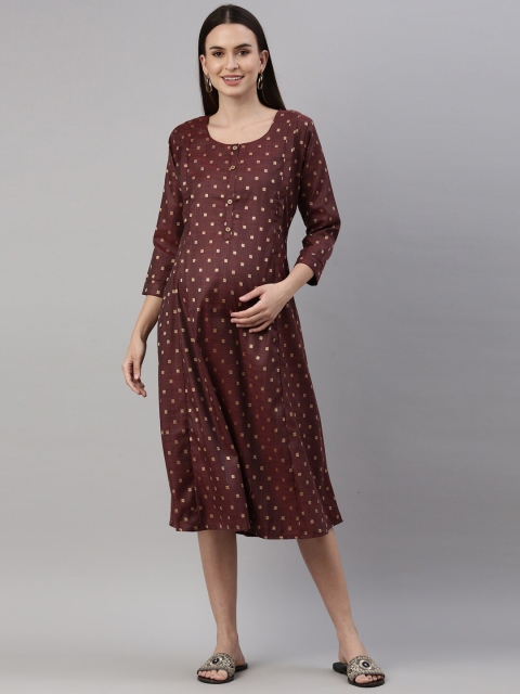 

GOLDSTROMS Maroon Floral Maternity A-Line Midi Dress
