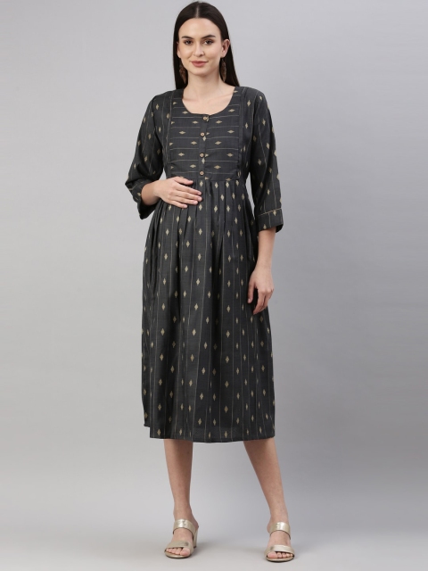 

GOLDSTROMS Charcoal Maternity A-Line Midi Dress