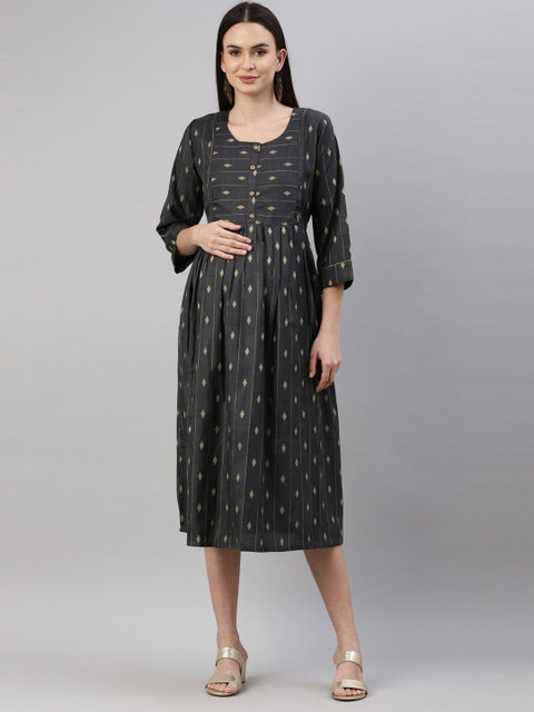 

GOLDSTROMS Charcoal Maternity A-Line Midi Dress