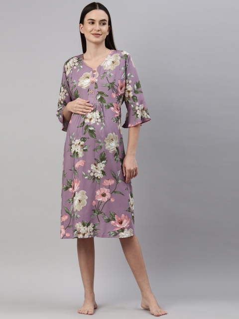 

GOLDSTROMS Magenta Floral Maternity A-Line Midi Dress