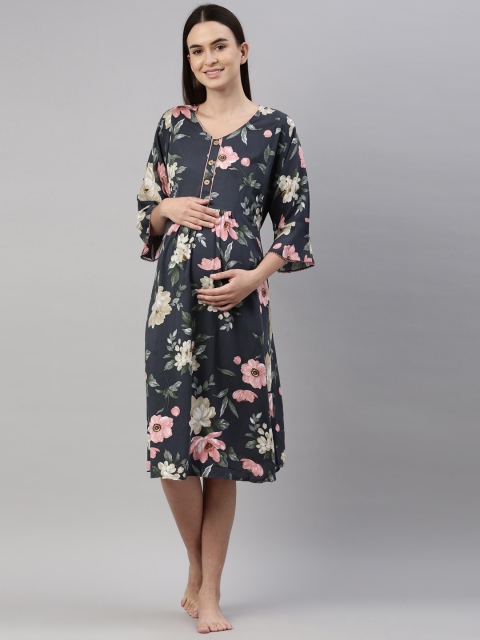 

GOLDSTROMS Charcoal Floral Maternity A-Line Midi Dress