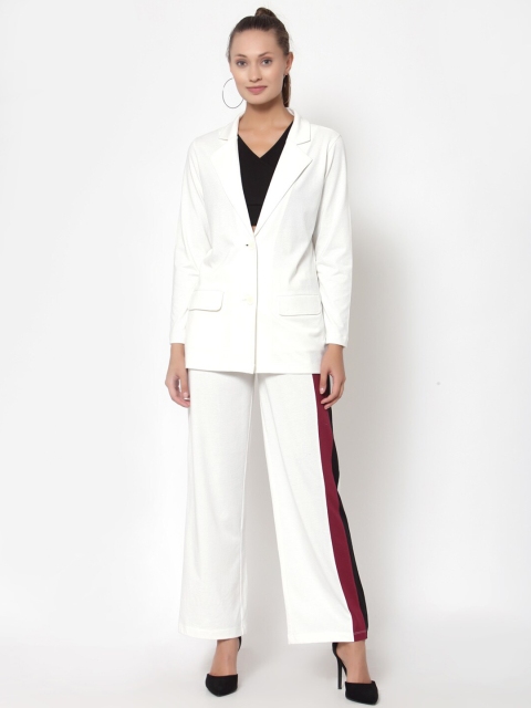 

YOONOY Women Cream-Coloured Coat with Trousers
