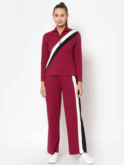 

YOONOY Women Burgundy & Black Top with Trousers