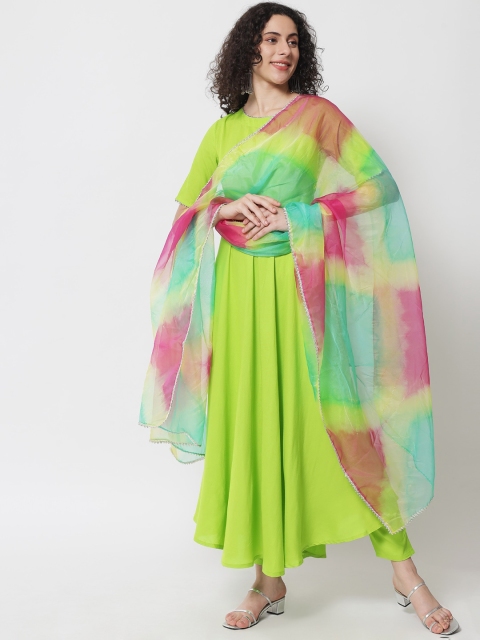 

Meeranshi Women Fluorescent Green Ethnic Motifs Panelled Gotta Patti Kurta with Churidar & With Dupatta