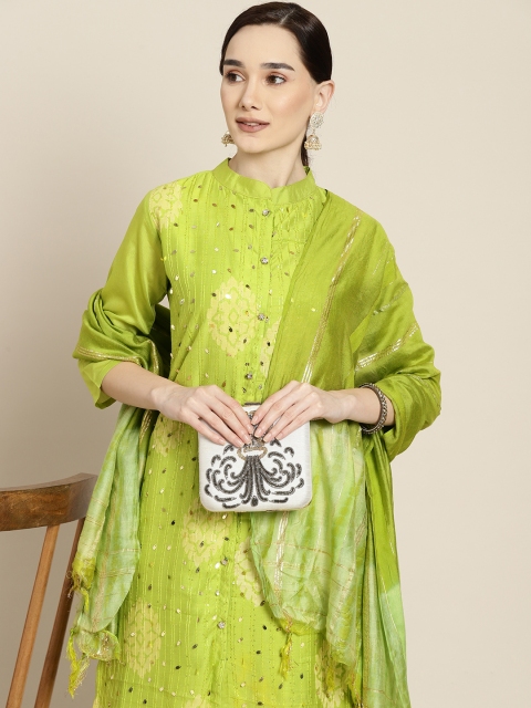 

Sangria Women Green Sequinned Liva Kurta with Trousers & With Dupatta