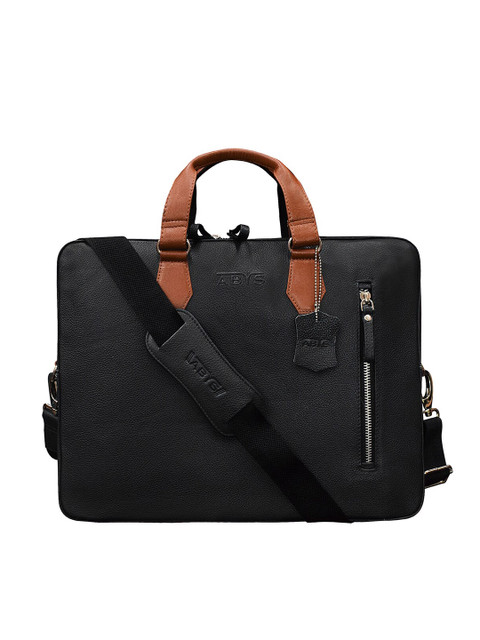 

ABYS Unisex Black Colourblocked Leather Laptop Bag