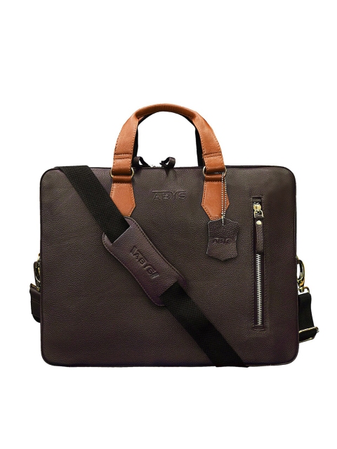 

ABYS Unisex Coffee Brown Colourblocked Leather Laptop Bag