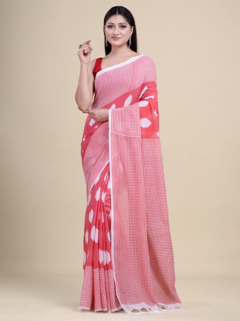 

Laa Calcutta Red & White Woven Design Silk Cotton Jamdani Saree