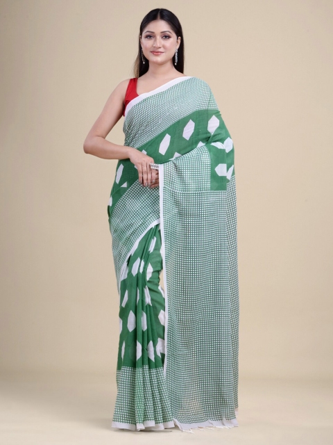 

Laa Calcutta Green & White Woven Design Silk Cotton Jamdani Saree