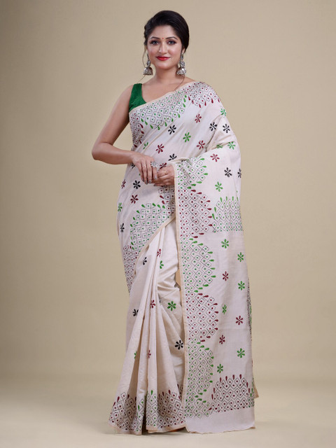 

Laa Calcutta Off White & Maroon Woven Design Silk Cotton Jamdani Saree