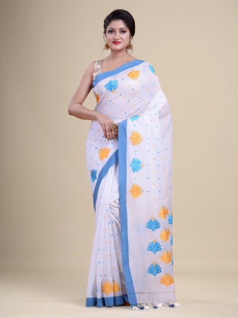 

Laa Calcutta White & Yellow Woven Design Zari Silk Cotton Jamdani Saree