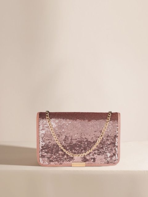 

Van Heusen Women Rose Gold Embellished PU Structured Sling Bag
