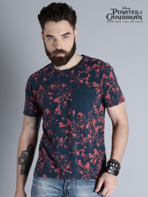 

Pirates of the Caribbean Men Navy & Red Printed Round Neck T-shirt, Navy blue
