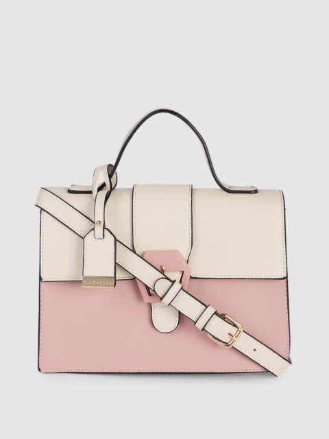 

Van Heusen Women Pink & Off-White Colourblocked Satchel