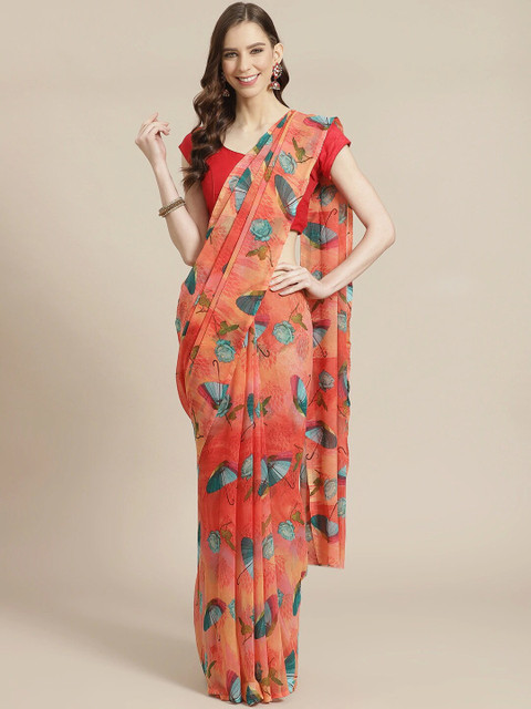 

KALINI Pink & Green Floral Saree
