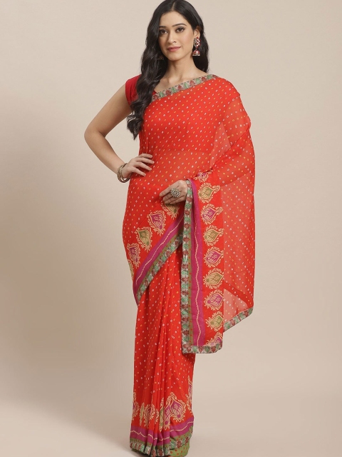 

KALINI Orange & Off-White Bandhani Printed Saree