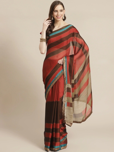 

KALINI Brown & Red Striped Saree