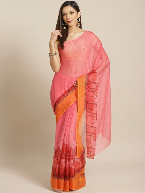 

KALINI Pink & Burgundy Ethnic Motifs Saree