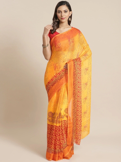 

KALINI Yellow & Red Ethnic Motifs Printed Poly Georgette Saree