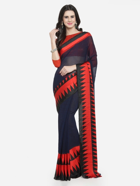 

Shaily Black & Red Satin Saree