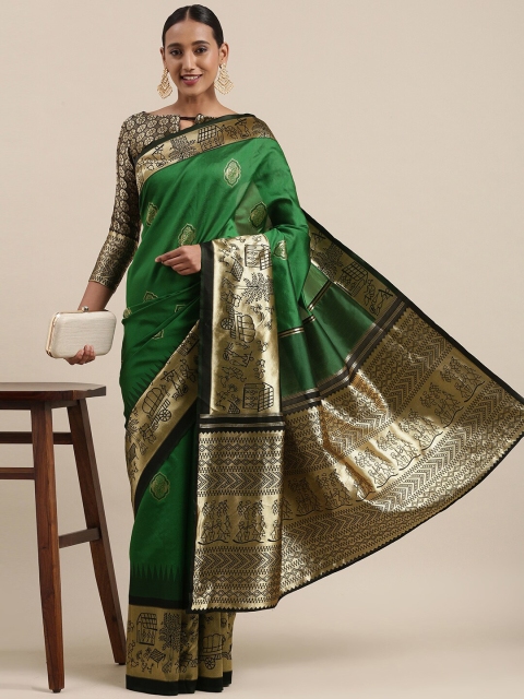 

Shaily Green & Gold-Toned Ethnic Motifs Zari Silk Blend Saree