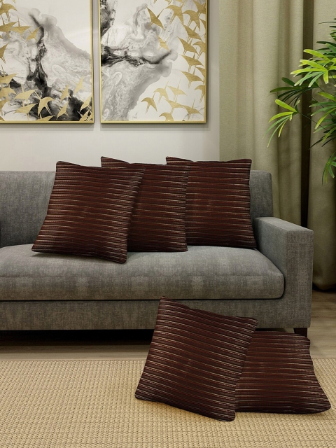 

KLOTTHE Brown & Red Set of 5 Striped Square Cushion Covers