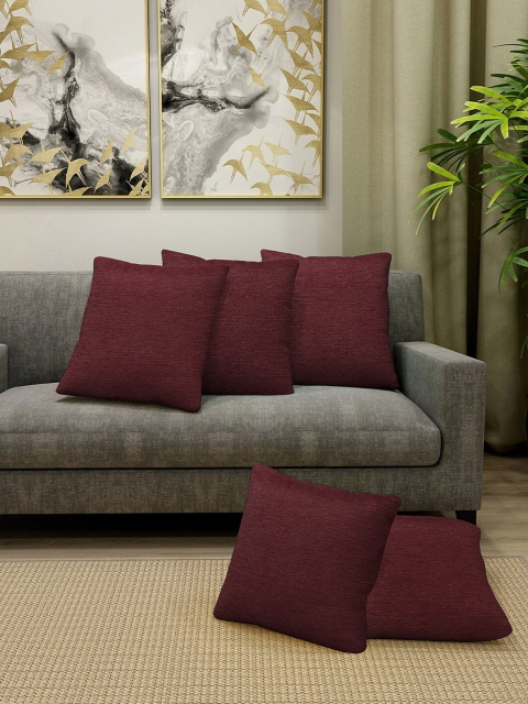 

KLOTTHE Maroon Set of 5 Square Cushion Covers