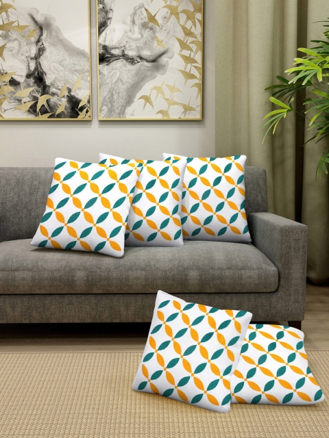 

KLOTTHE White & Green Set of 5 Floral Square Cushion Covers
