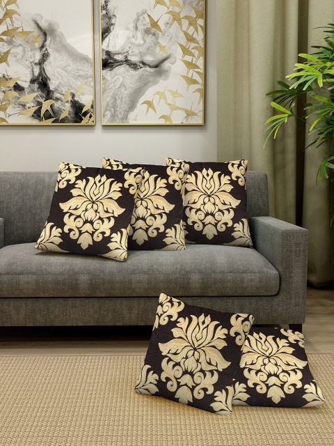 

KLOTTHE Black & Golden Set of 5 Embroidered Square Cushion Covers