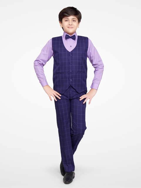 

Jeetethnics Boys Navy Blue & Purple Shirt with Trousers & Waistcoat