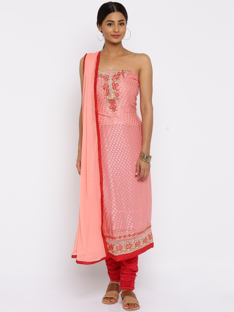 

Akhilam Peach-Coloured Embroidered Semi-Stitched Dress Material