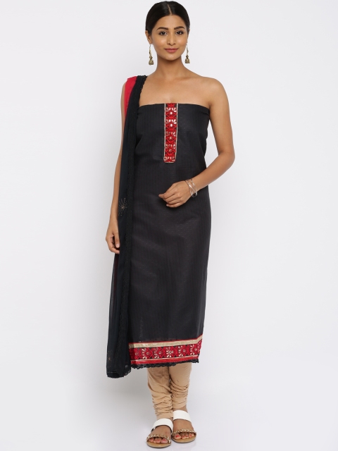 

Akhilam Black & Red Self-Design Unstitched Dress Material
