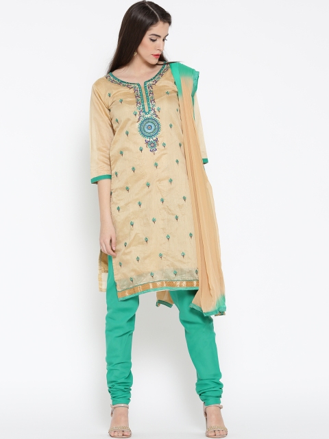 

Akhilam Beige & Green Embroidered Unstitched Dress Material
