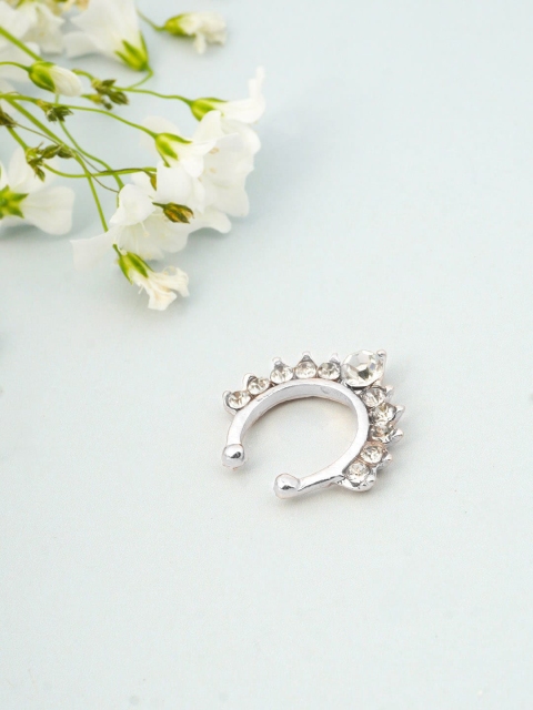 

Ferosh Silver-Toned & White Stone-Studded Septum Nosepin