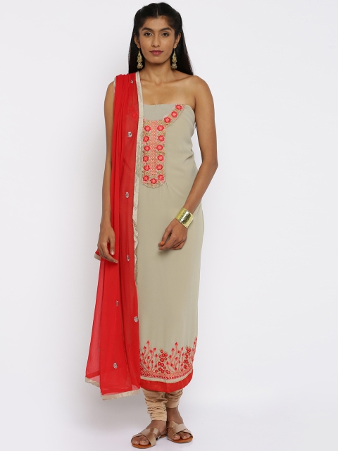 

Akhilam Grey & Red Georgette Embroidered Unstitched Dress Material