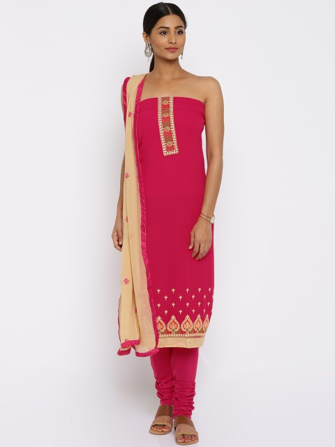 

Akhilam Pink Embroidered Unsitched Dress Material