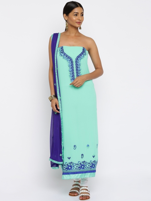 

Akhilam Blue Embroidered Semi-Stitched Dress Material