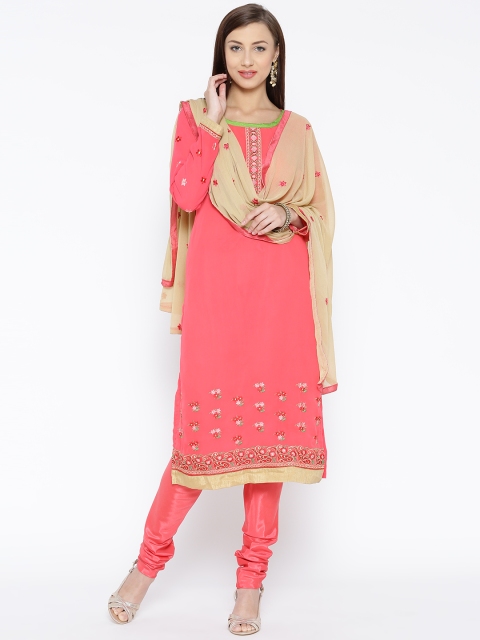 

Akhilam Pink & Beige Embroidered Unstitched Dress Material