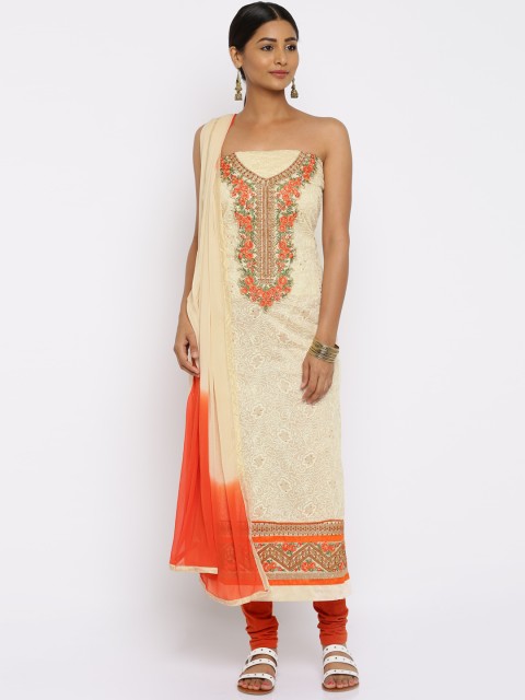 

Akhilam Beige & Orange Embroidered Unstitched Dress Material