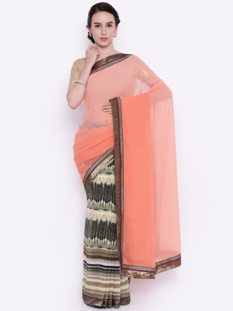

Akhilam Peach Georgette Printed Half and Half Saree