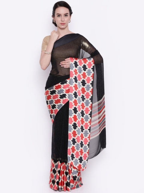 

Akhilam Charcoal Grey & Black Georgette Printed Saree