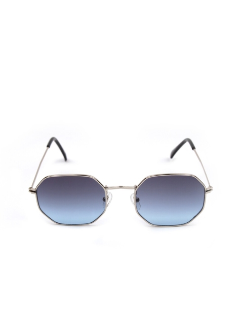 

FUZOKU Unisex Blue Lens & Silver-Toned Oval Sunglasses with UV Protected Lens