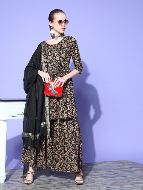 

ZOLA Women Ethnic Motifs Viscose Rayon Print Parade Kurta Set, Black
