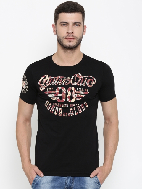 

Status Quo Men Black Printed Round Neck T-Shirt