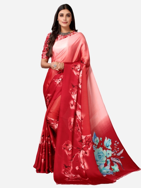 

Satrani Pink & Peach-Coloured Floral Satin Saree