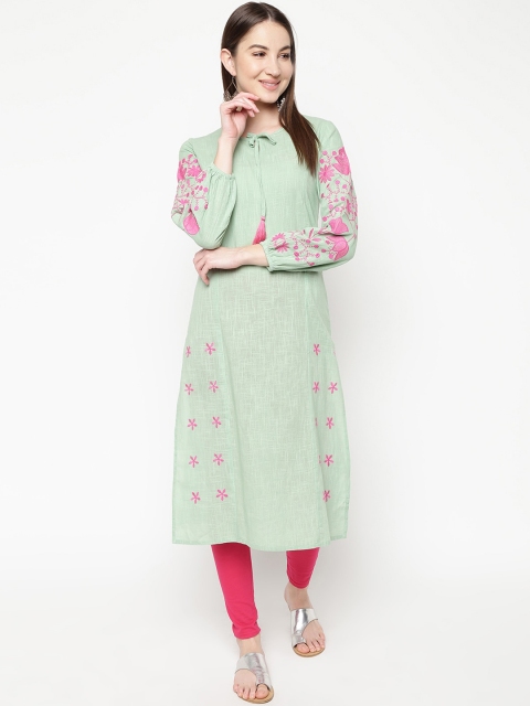 

Napra Women Green & Pink Floral Embroidered Kurta