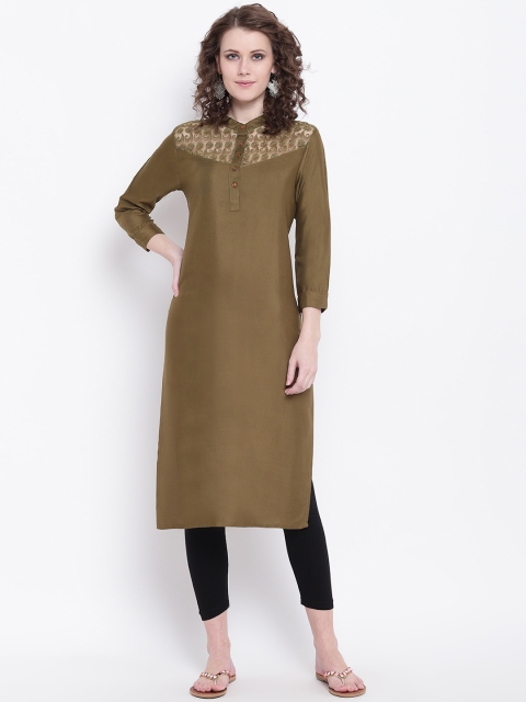 

Napra Women Olive Green Solid Straight Kurta