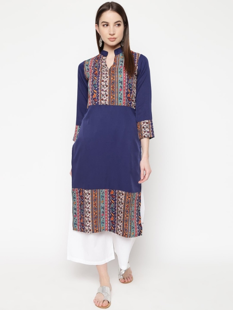 

Napra Women Navy Blue & Multicoloured Ethnic Motifs Yoke Design Crepe Kurta